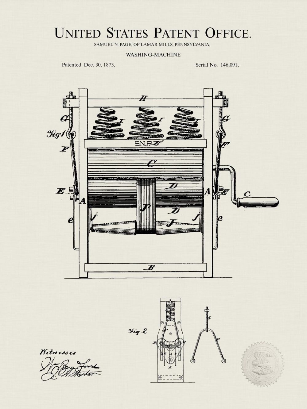 Bathroom / Laundry | Washing Machine Invention | 1873 Patent Shop Antique