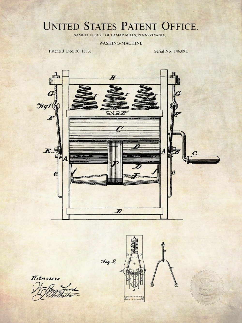 Bathroom / Laundry | Washing Machine Invention | 1873 Patent Shop Antique