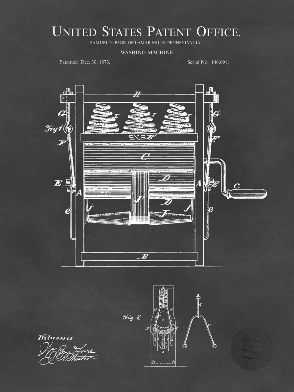 Bathroom / Laundry | Washing Machine Invention | 1873 Patent Shop Antique