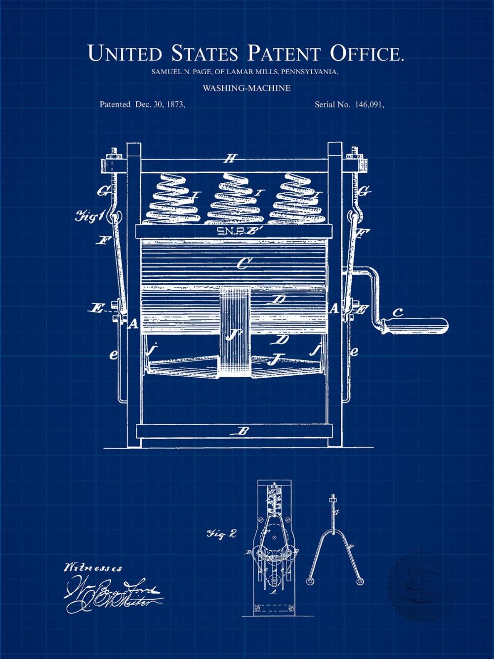 Bathroom / Laundry | Washing Machine Invention | 1873 Patent Shop Antique