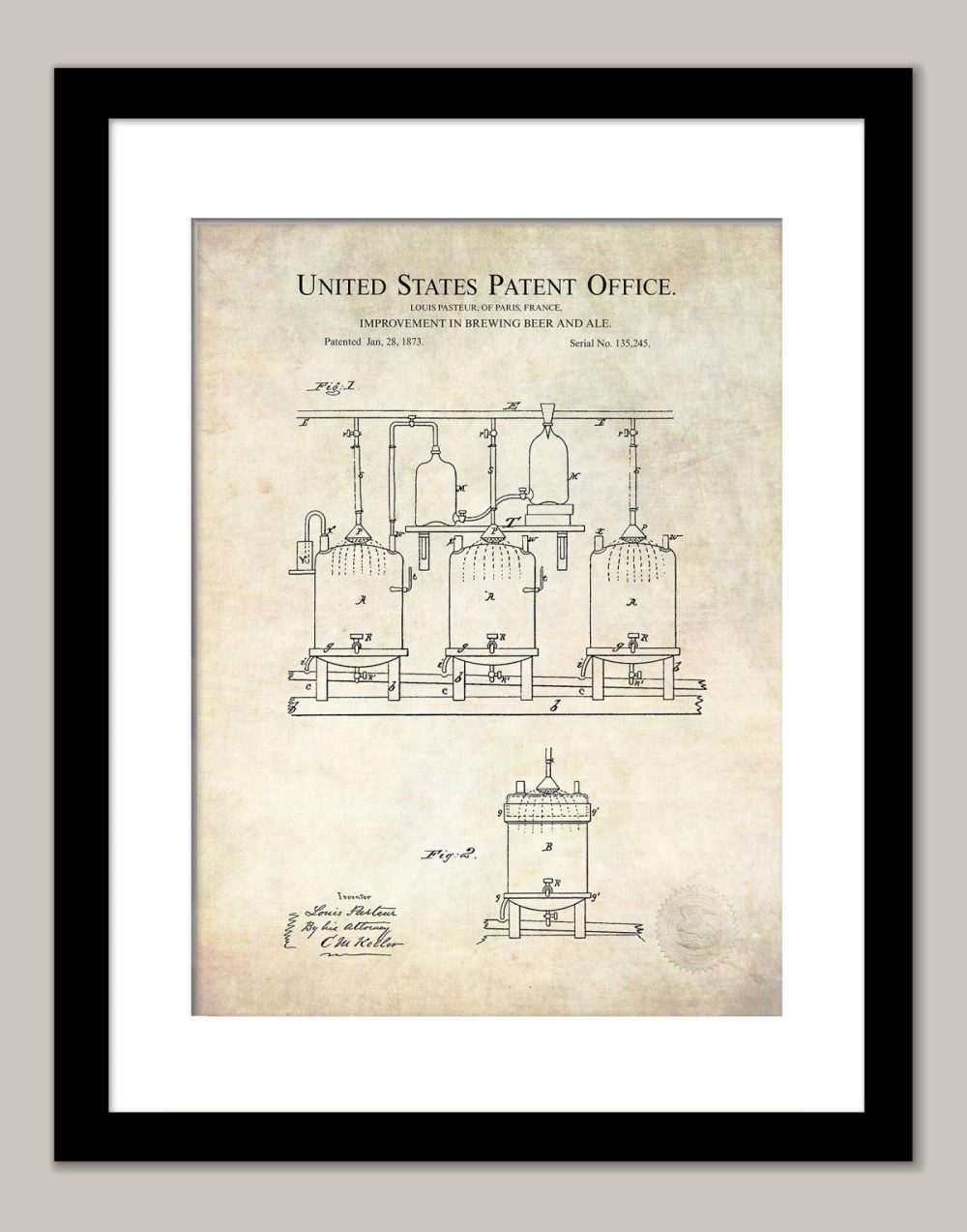 Beer / Whiskey / Wine | 1873 Louis Pasteur Beer Brewing Patent Beer / Whiskey / Wine Antique