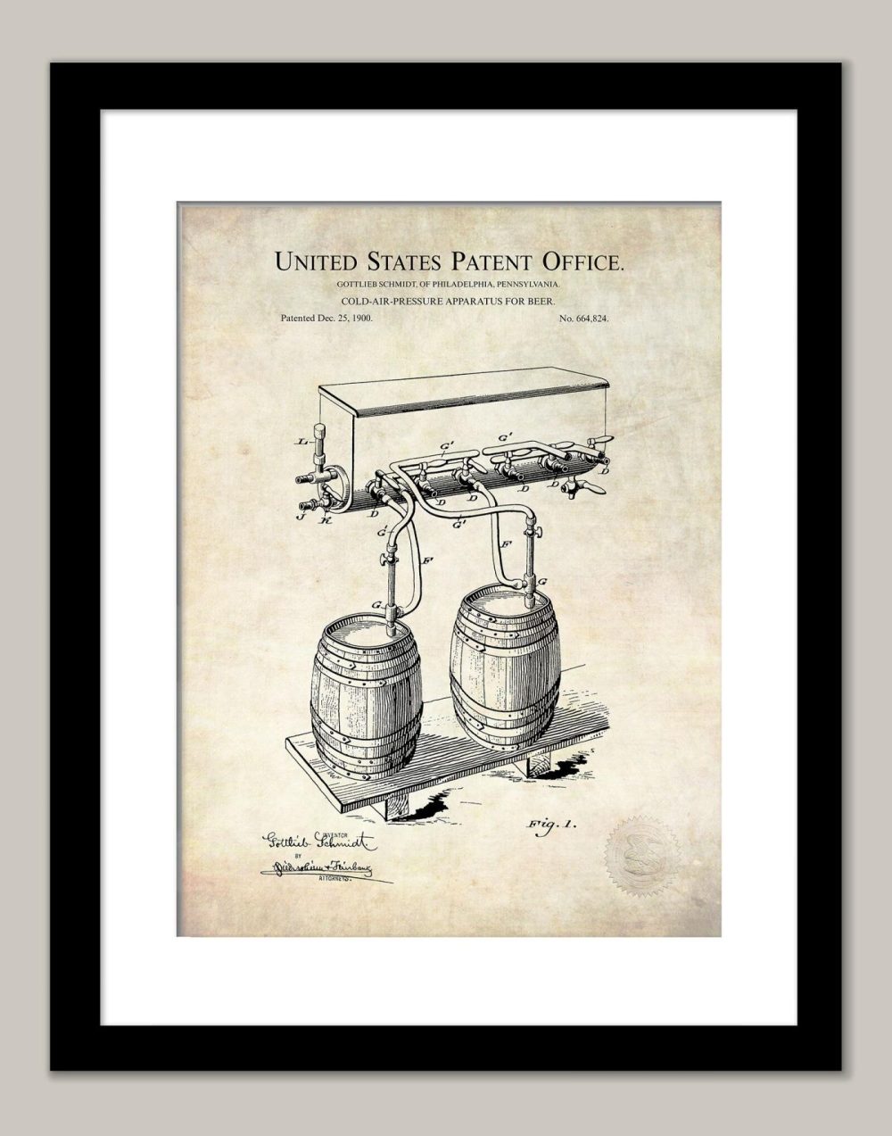 Beer / Whiskey / Wine | 1900 Cold Air Pressure Apparatus For Beer Patent Beer / Whiskey / Wine Antique