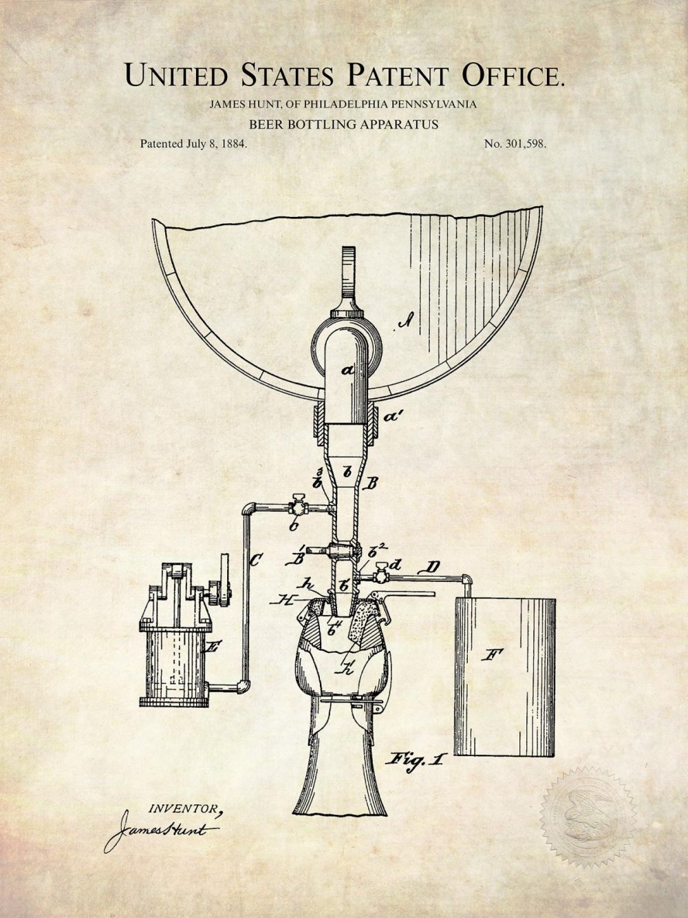 Beer / Whiskey / Wine | Antique Beer Brewing Patent Prints Beer / Whiskey / Wine Antique