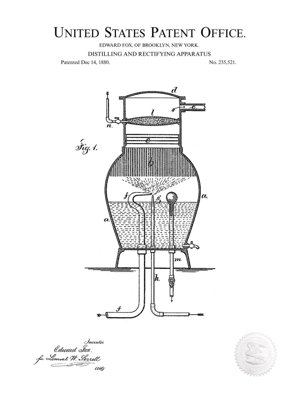 Beer / Whiskey / Wine | Antique Whiskey Still | 1880 Patent Beer / Whiskey / Wine Antique