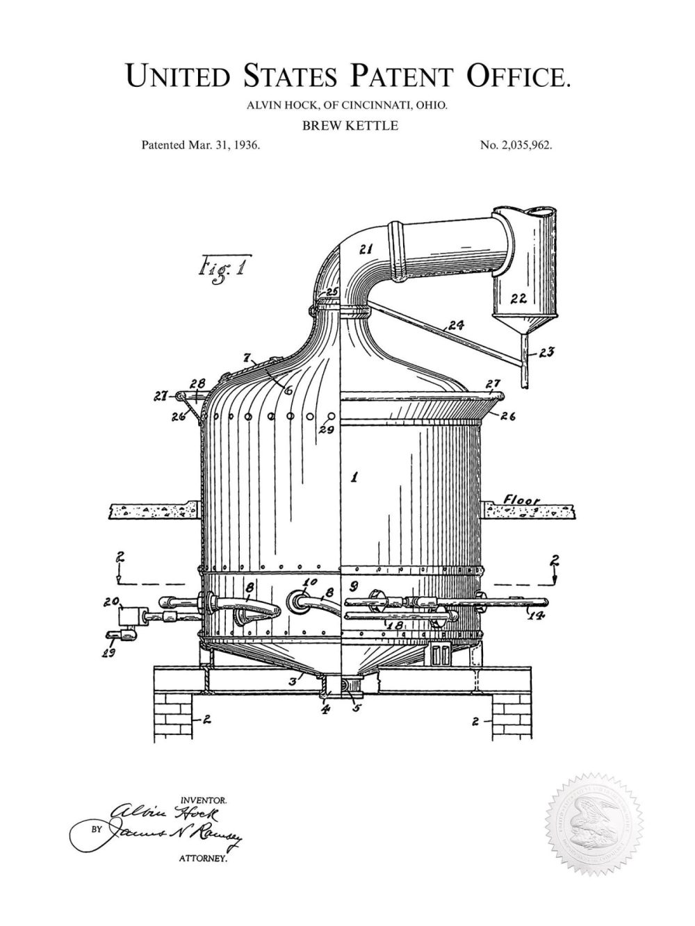 Beer / Whiskey / Wine | Beer Brew Kettle | 1936 Patent Beer / Whiskey / Wine Antique