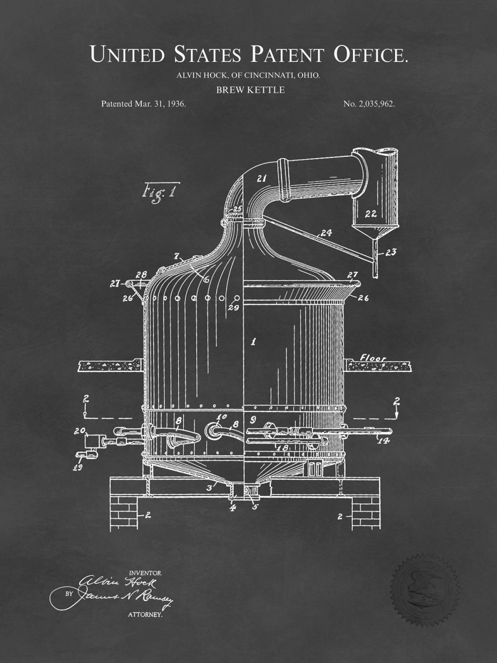 Beer / Whiskey / Wine | Beer Brew Kettle | 1936 Patent Beer / Whiskey / Wine Antique