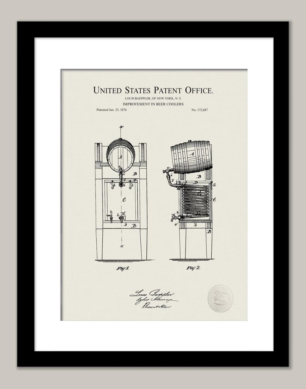 Beer / Whiskey / Wine | Beer Cooler Design | 1876 Patent Beer / Whiskey / Wine Antique