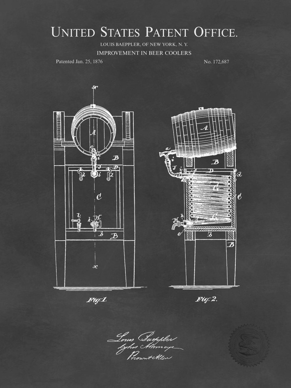 Beer / Whiskey / Wine | Beer Cooler Design | 1876 Patent Beer / Whiskey / Wine Antique