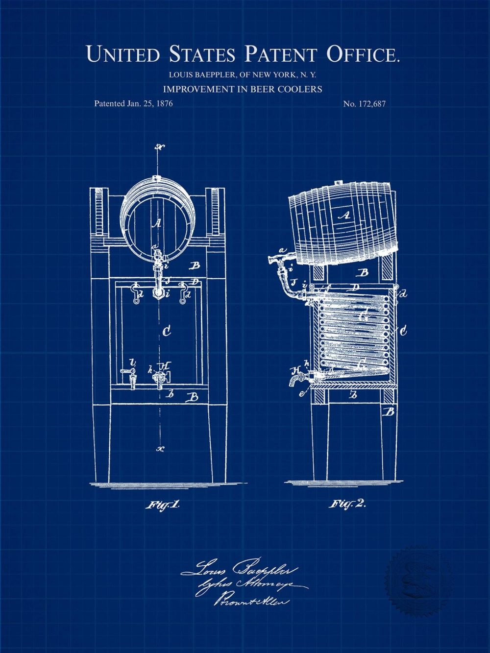 Beer / Whiskey / Wine | Beer Cooler Design | 1876 Patent Beer / Whiskey / Wine Antique