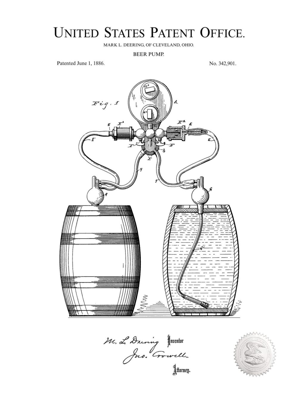 Beer / Whiskey / Wine | Beer Pump | 1886 Patent Beer / Whiskey / Wine Antique