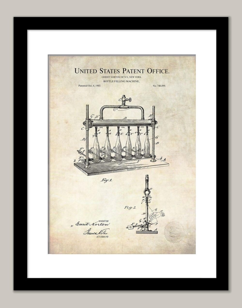 Beer / Whiskey / Wine | Bottle Filling Device | 1903 Patent Beer / Whiskey / Wine Antique