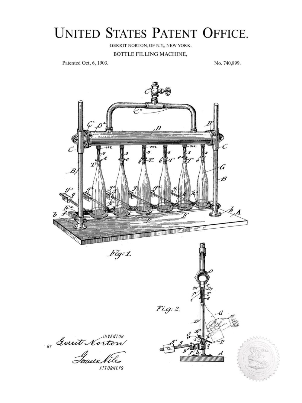 Beer / Whiskey / Wine | Bottle Filling Device | 1903 Patent Beer / Whiskey / Wine Antique