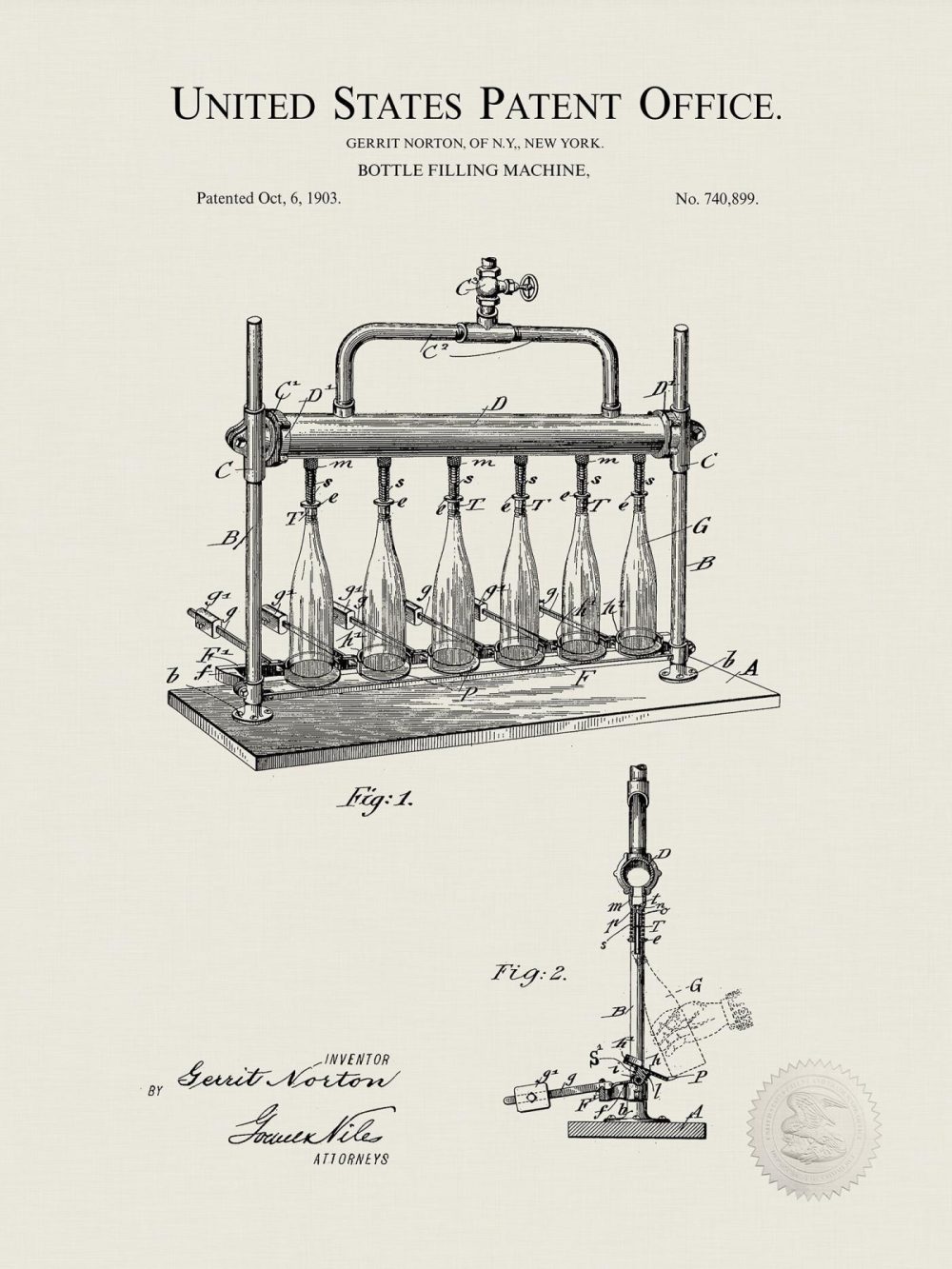 Beer / Whiskey / Wine | Bottle Filling Device | 1903 Patent Beer / Whiskey / Wine Antique