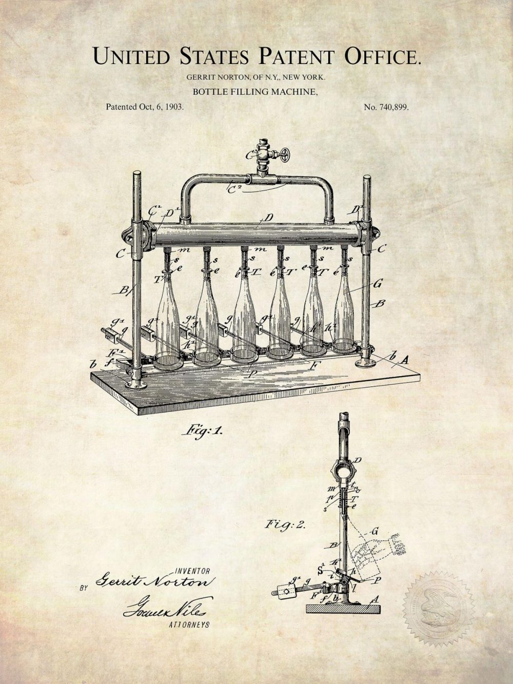 Beer / Whiskey / Wine | Bottle Filling Device | 1903 Patent Beer / Whiskey / Wine Antique