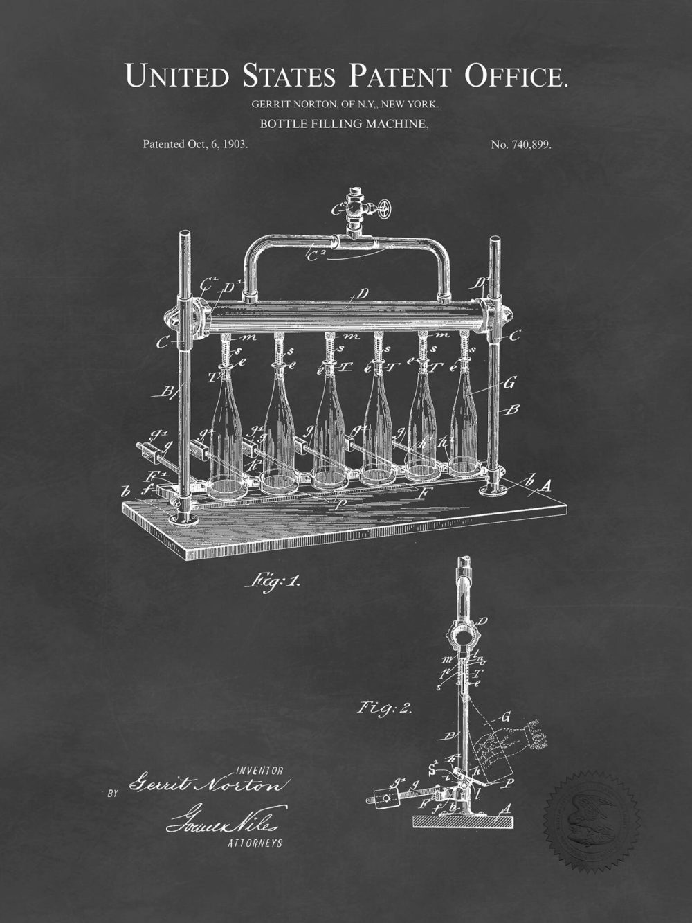 Beer / Whiskey / Wine | Bottle Filling Device | 1903 Patent Beer / Whiskey / Wine Antique