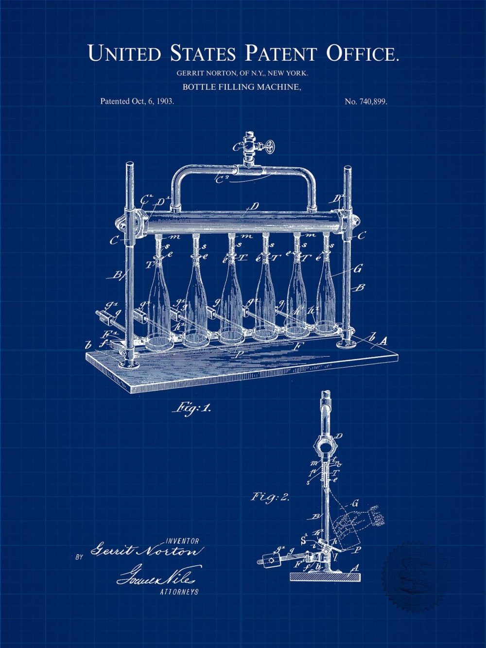 Beer / Whiskey / Wine | Bottle Filling Device | 1903 Patent Beer / Whiskey / Wine Antique