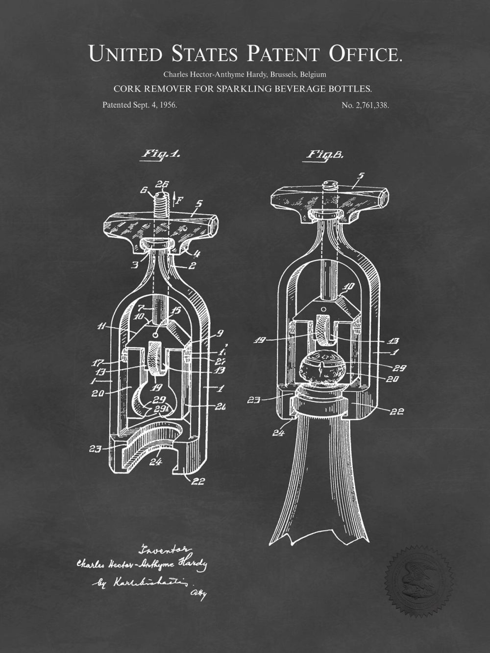 Beer / Whiskey / Wine | Champagne Cork Remover | 1956 Patent Beer / Whiskey / Wine Antique