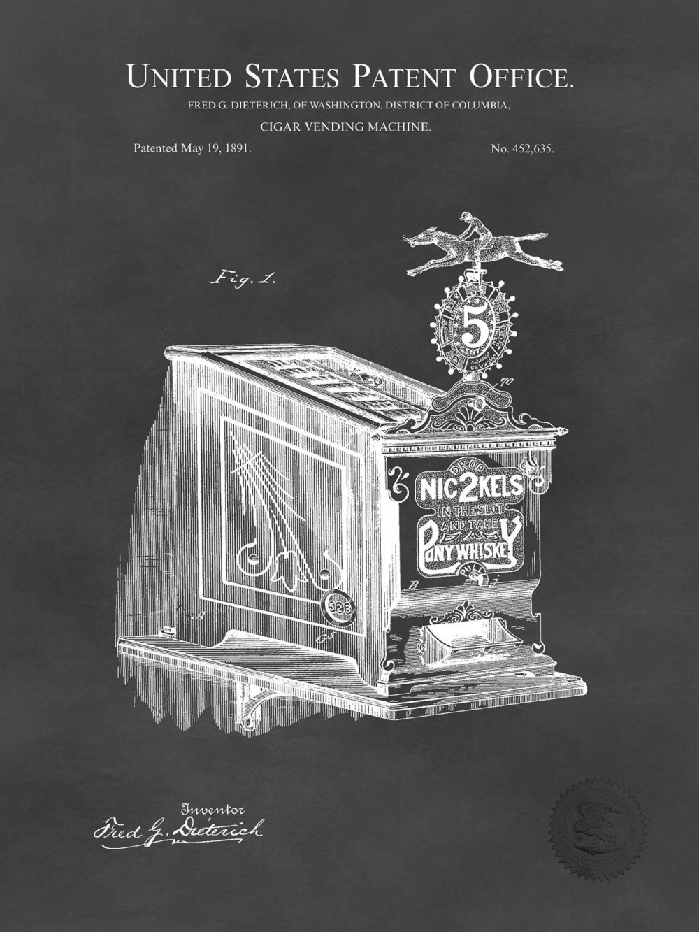 Beer / Whiskey / Wine | Cigar Vending Machine | 1887 Patent Beer / Whiskey / Wine Antique