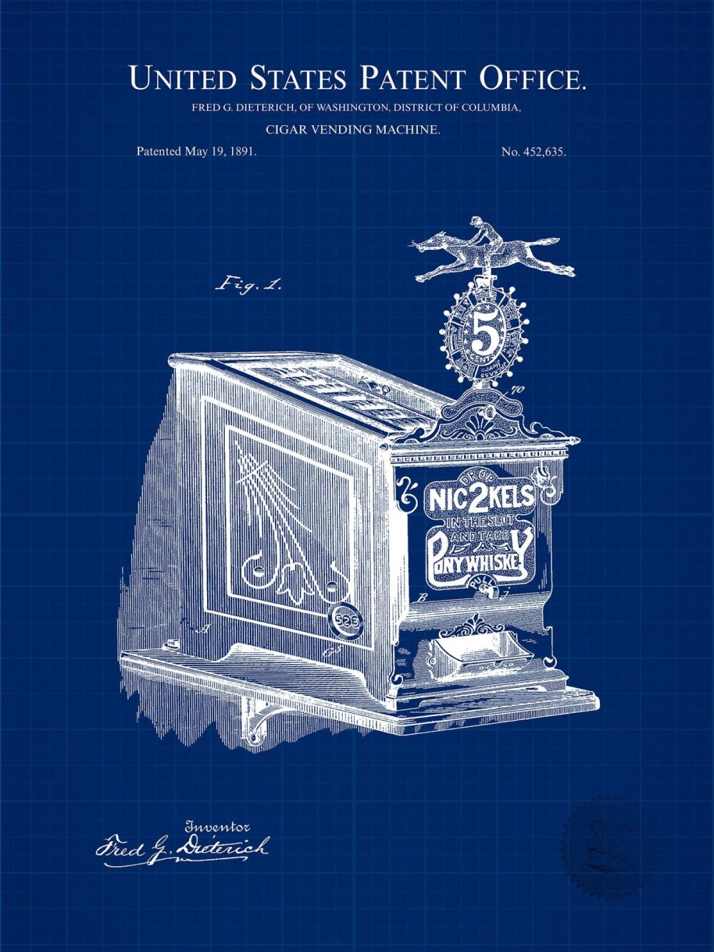 Beer / Whiskey / Wine | Cigar Vending Machine | 1887 Patent Beer / Whiskey / Wine Antique