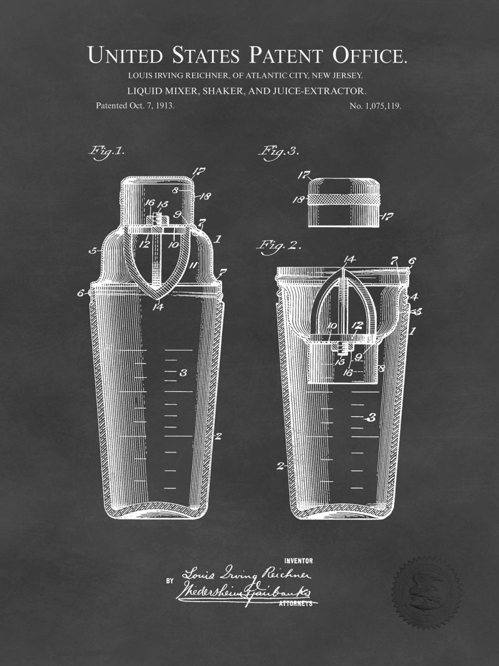 Beer / Whiskey / Wine | Cocktail Shaker | 1913 Patent Beer / Whiskey / Wine Antique