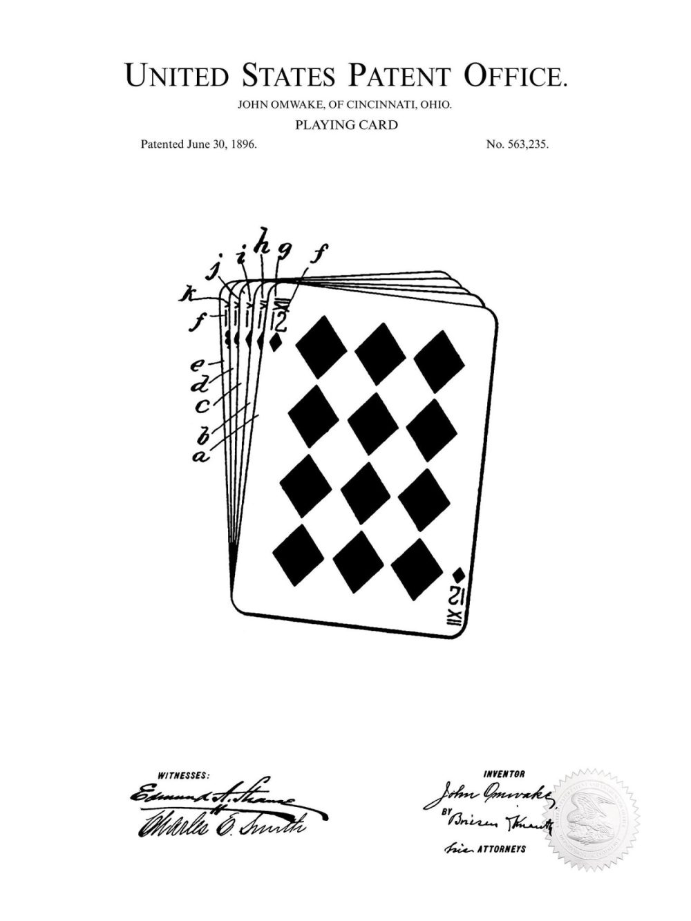 Beer / Whiskey / Wine | Playing Card Design | 1896 Patent Beer / Whiskey / Wine Antique