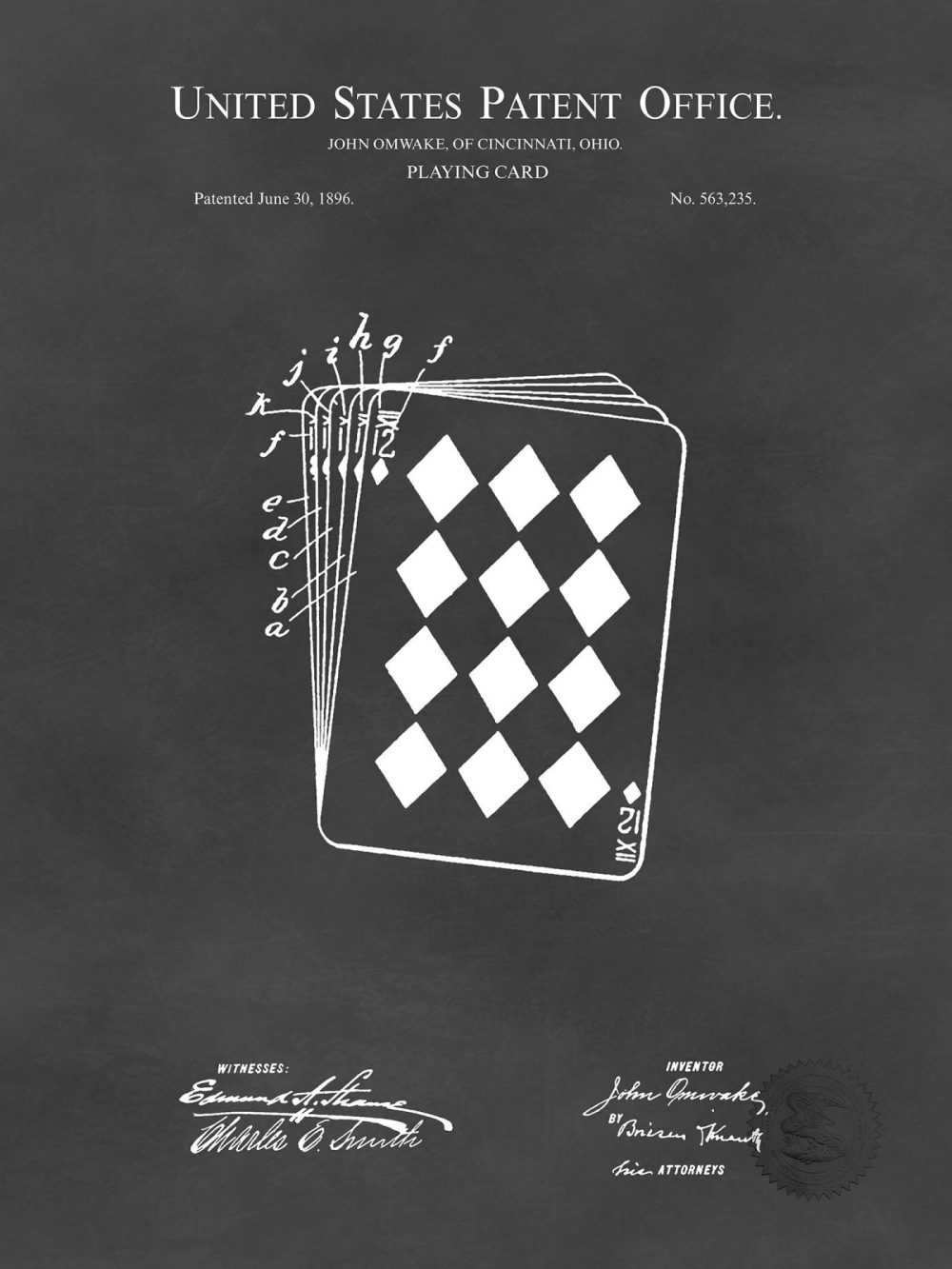 Beer / Whiskey / Wine | Playing Card Design | 1896 Patent Beer / Whiskey / Wine Antique