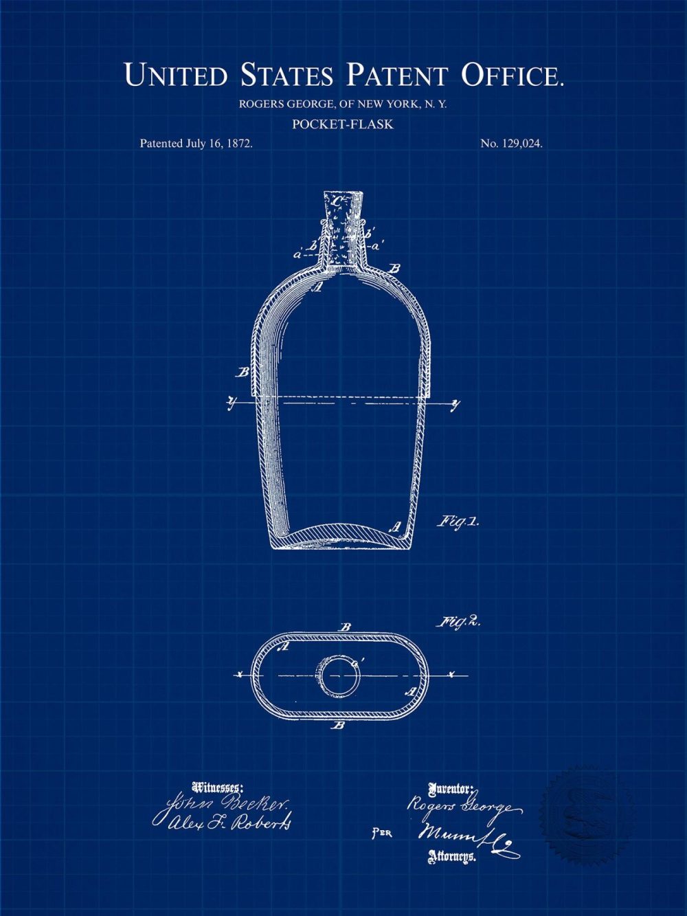 Beer / Whiskey / Wine | Pocket Flask | 1872 Whiskey Patent Beer / Whiskey / Wine Antique