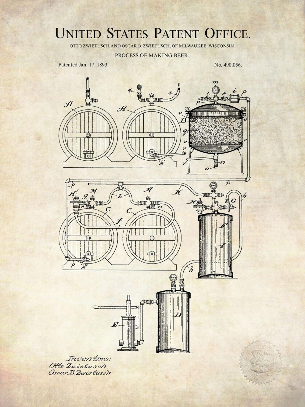 Beer / Whiskey / Wine | Vintage Beer Brewing Patent Collection Beer / Whiskey / Wine Antique