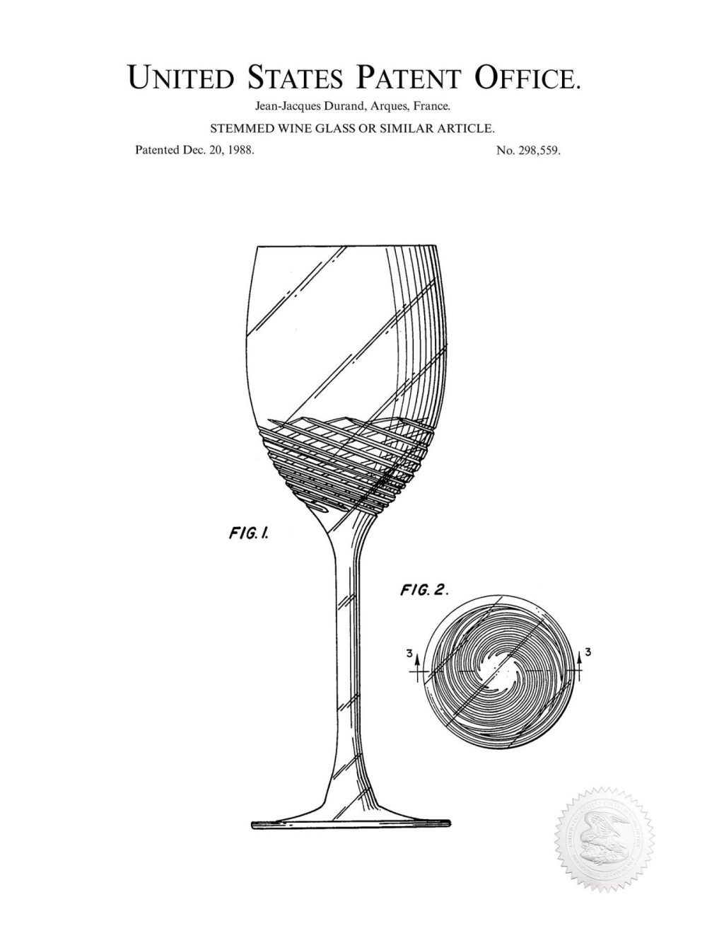 Beer / Whiskey / Wine | Wine Glass Design | 1998 Patent Beer / Whiskey / Wine Antique