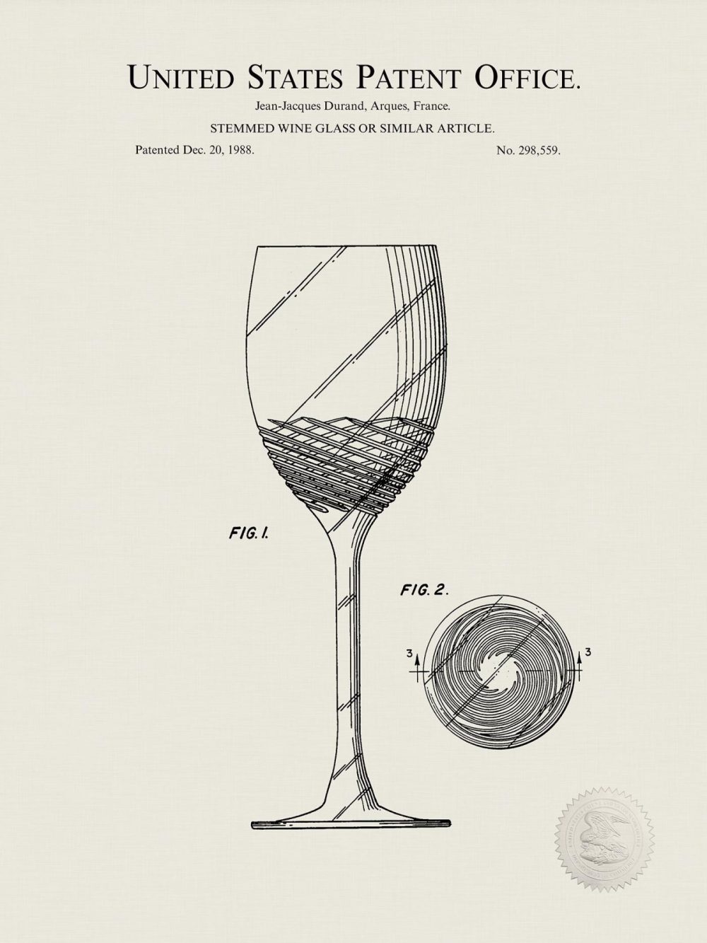 Beer / Whiskey / Wine | Wine Glass Design | 1998 Patent Beer / Whiskey / Wine Antique