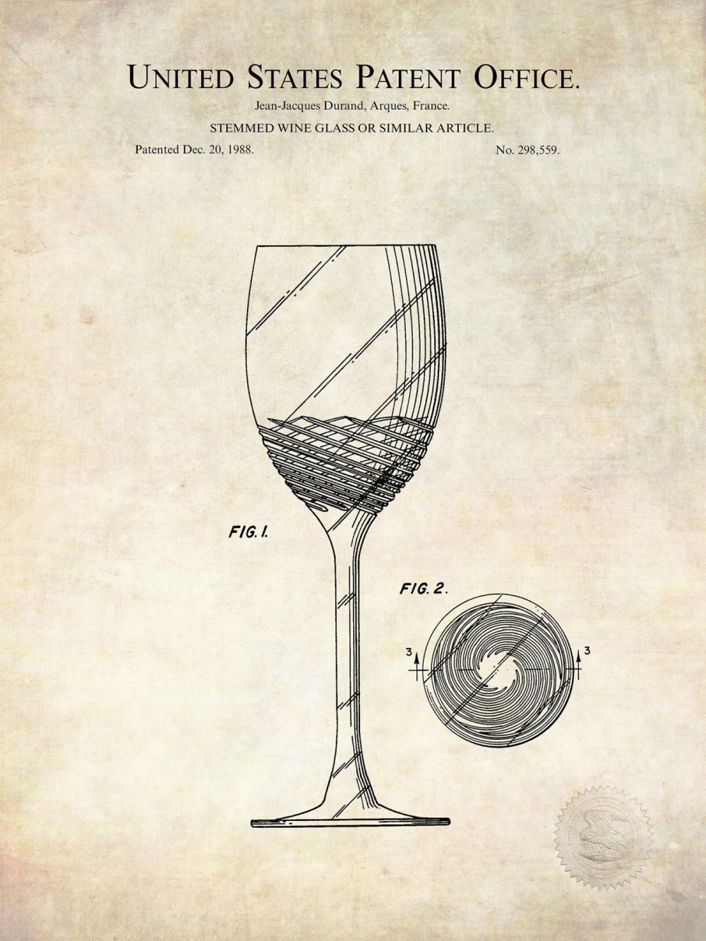 Beer / Whiskey / Wine | Wine Glass Design | 1998 Patent Beer / Whiskey / Wine Antique