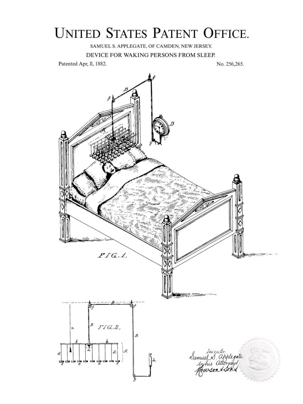 Carnival / Steampunk / Occult | Alarm Clock Design | 1882 Patent Carnival / Steampunk / Occult Antique