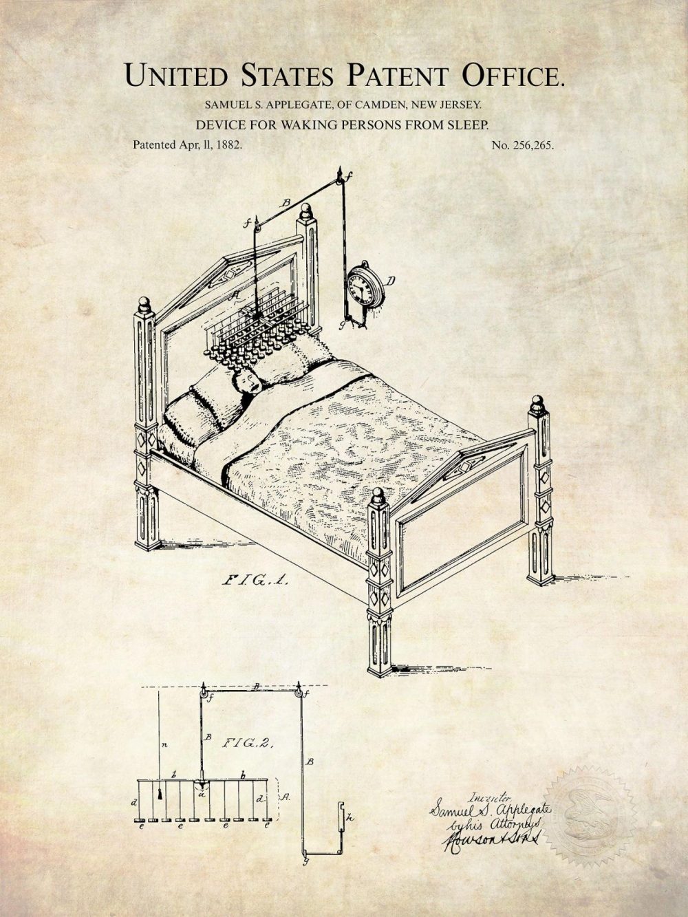 Carnival / Steampunk / Occult | Alarm Clock Design | 1882 Patent Carnival / Steampunk / Occult Antique