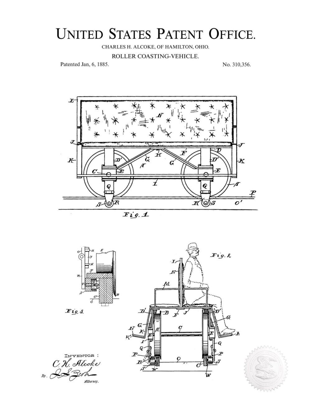 Carnival / Steampunk / Occult | Roller Coaster Design | 1885 Patent Carnival / Steampunk / Occult Antique