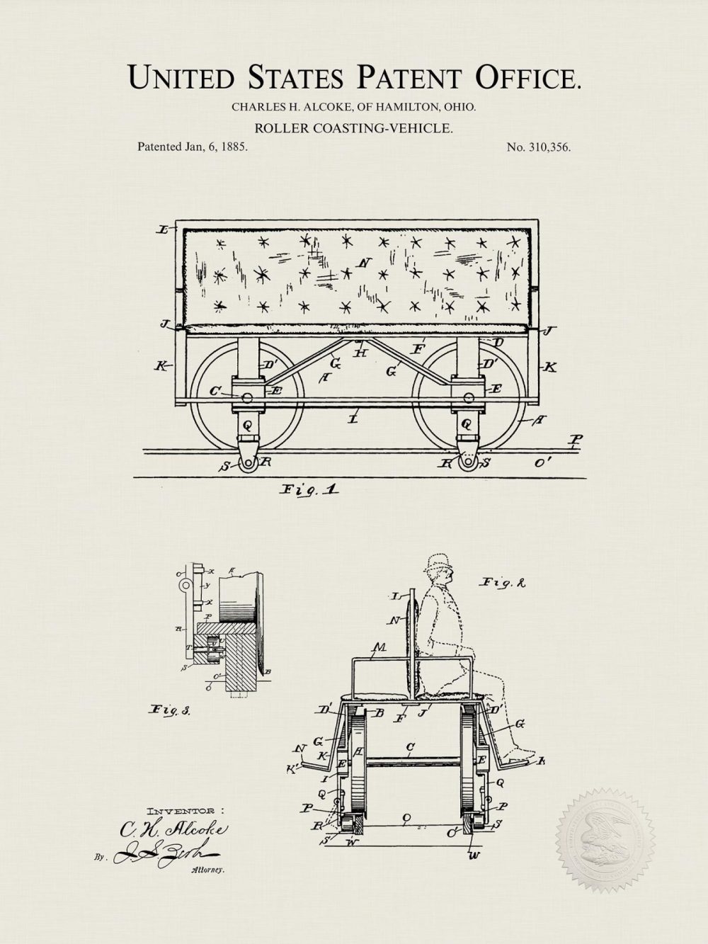 Carnival / Steampunk / Occult | Roller Coaster Design | 1885 Patent Carnival / Steampunk / Occult Antique