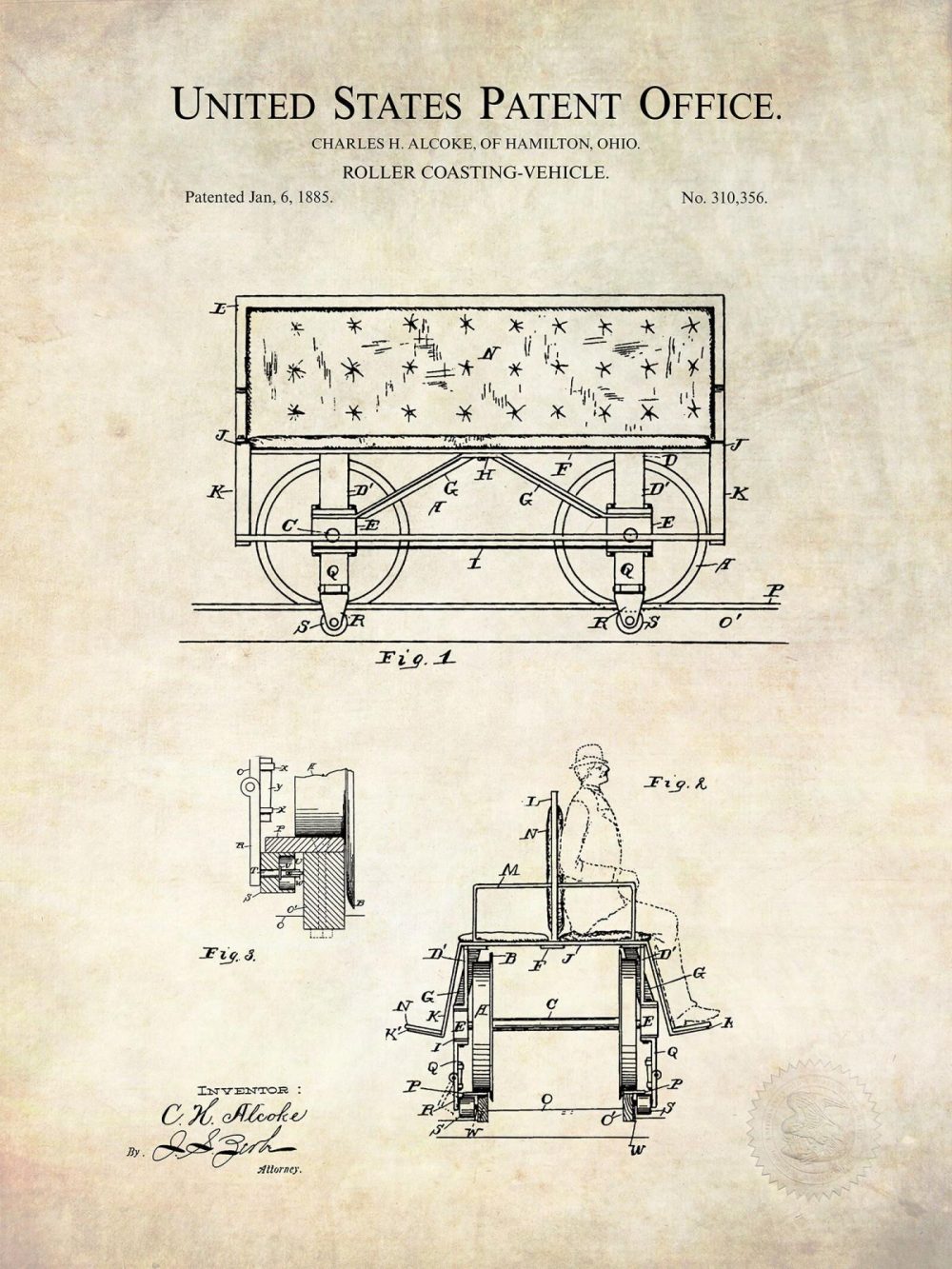 Carnival / Steampunk / Occult | Roller Coaster Design | 1885 Patent Carnival / Steampunk / Occult Antique