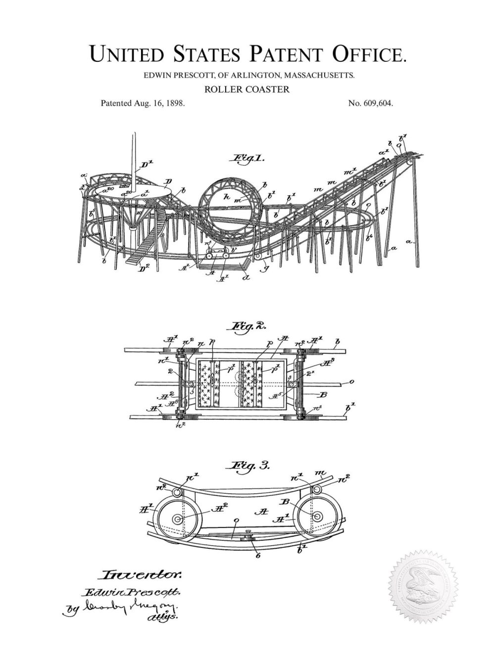 Carnival / Steampunk / Occult | Roller Coaster Design | 1898 Patent Carnival / Steampunk / Occult Antique