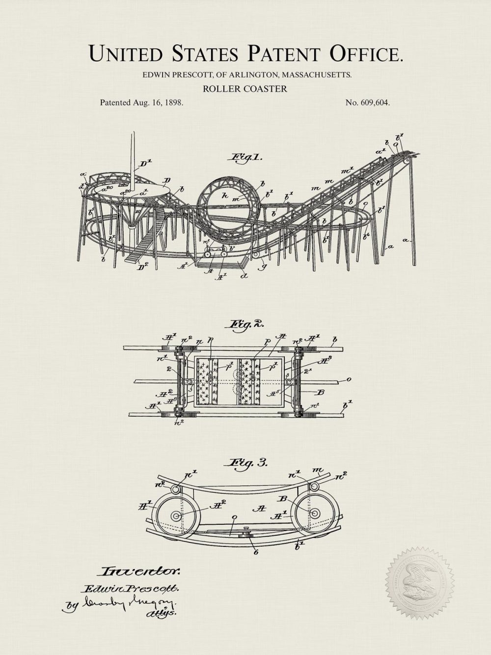 Carnival / Steampunk / Occult | Roller Coaster Design | 1898 Patent Carnival / Steampunk / Occult Antique