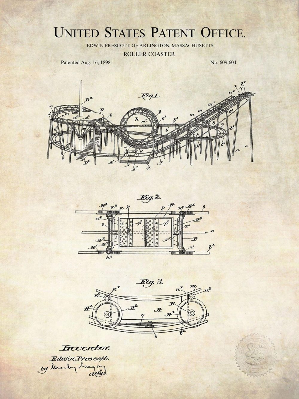 Carnival / Steampunk / Occult | Roller Coaster Design | 1898 Patent Carnival / Steampunk / Occult Antique