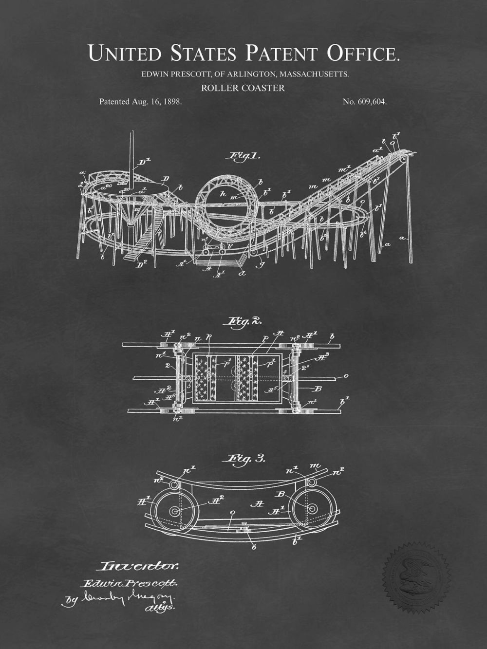 Carnival / Steampunk / Occult | Roller Coaster Design | 1898 Patent Carnival / Steampunk / Occult Antique