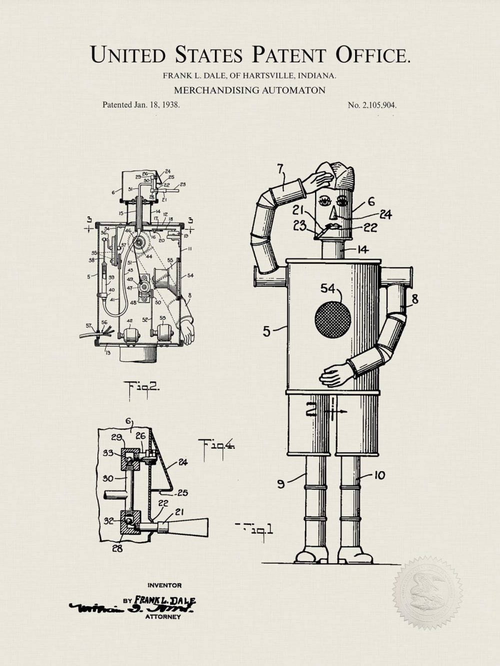 Carnival / Steampunk / Occult | Smoking Robot Invention | 1938 Patent Carnival / Steampunk / Occult Antique