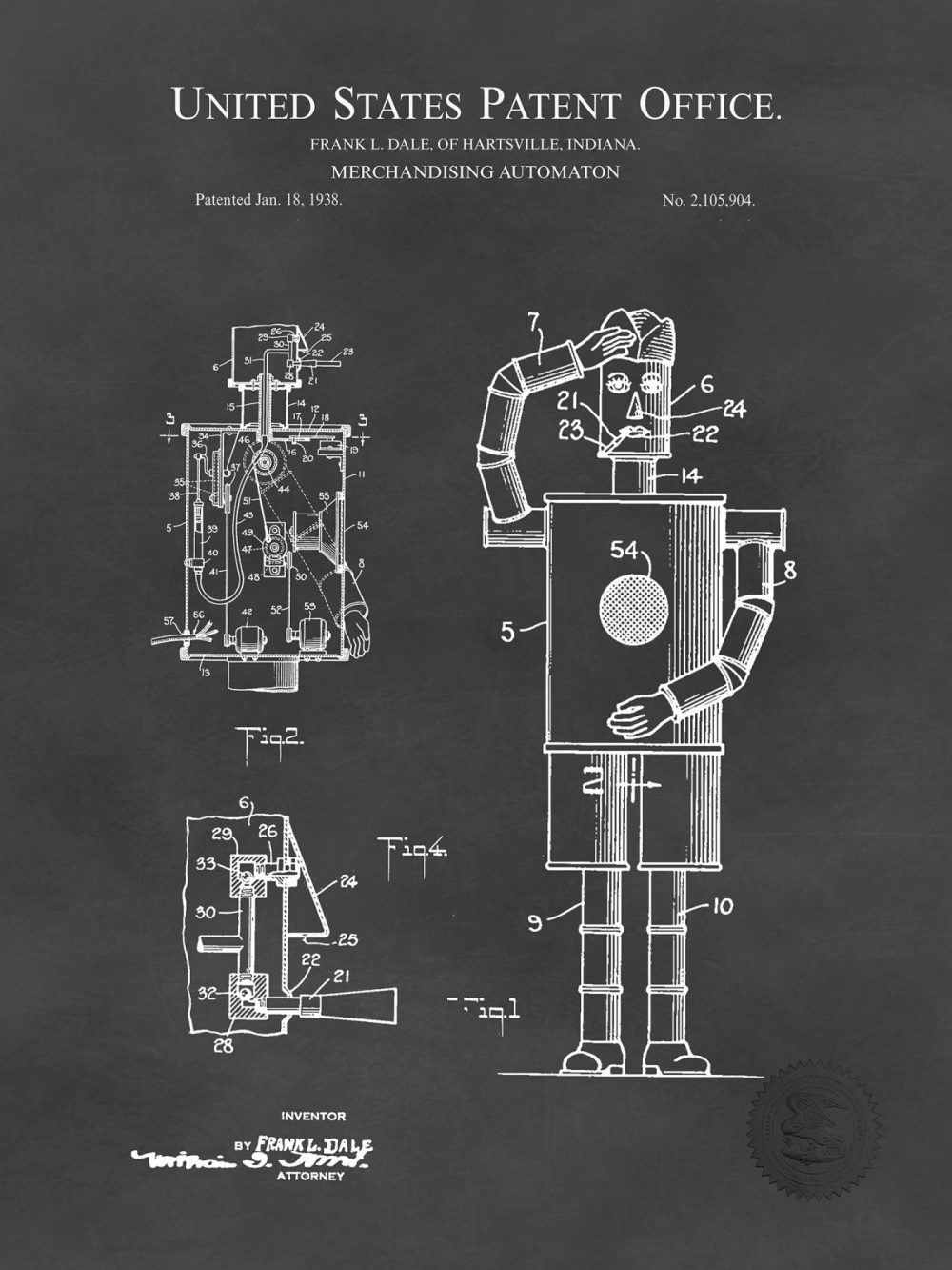 Carnival / Steampunk / Occult | Smoking Robot Invention | 1938 Patent Carnival / Steampunk / Occult Antique