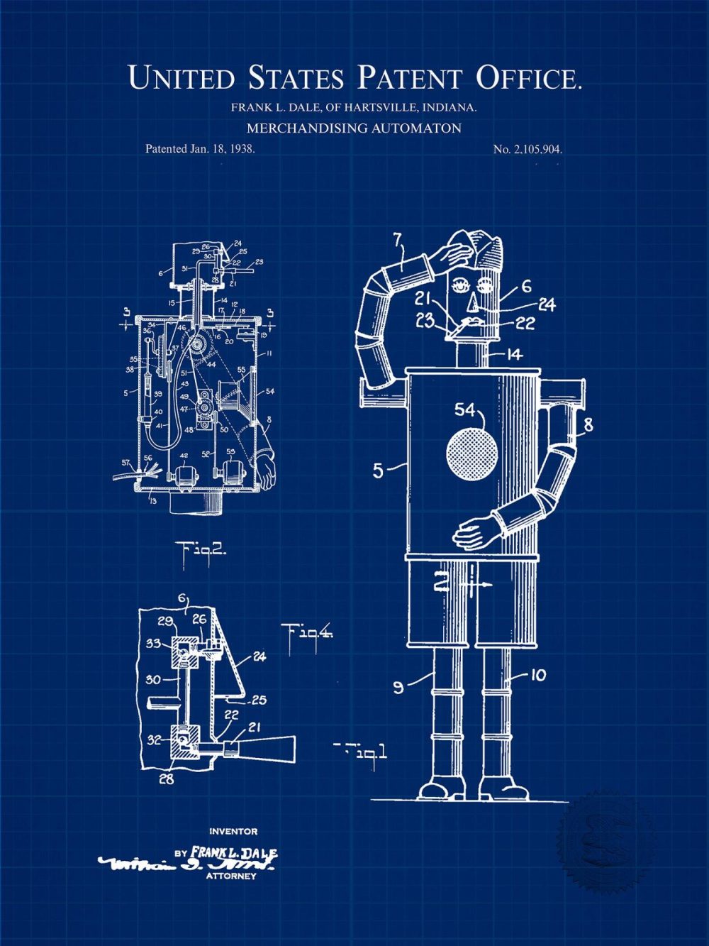 Carnival / Steampunk / Occult | Smoking Robot Invention | 1938 Patent Carnival / Steampunk / Occult Antique