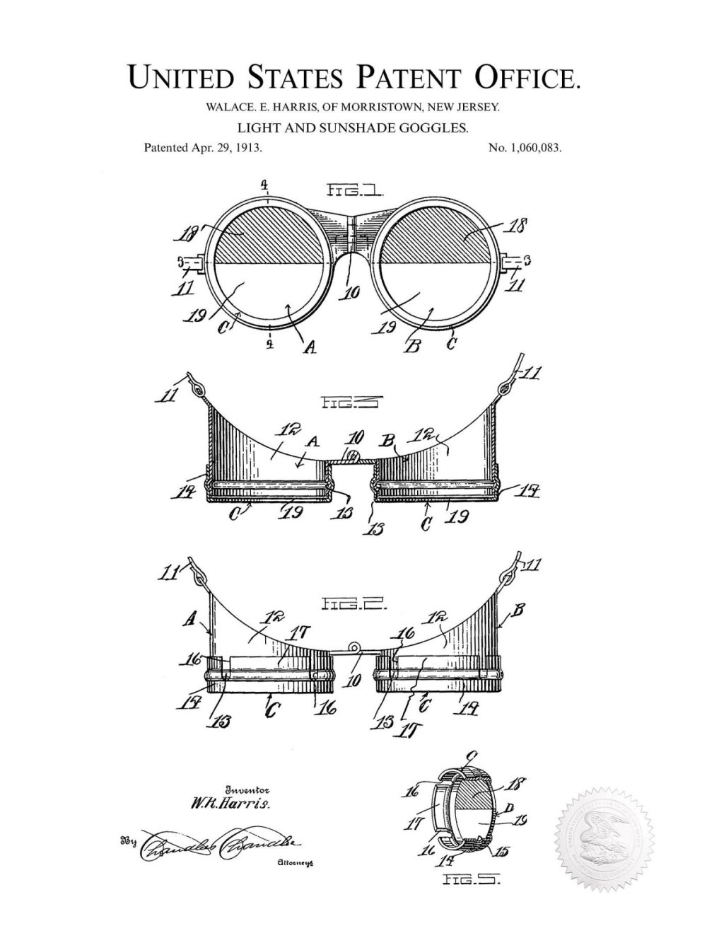 Carnival / Steampunk / Occult | Sunglass Design | 1913 Patent Carnival / Steampunk / Occult Antique