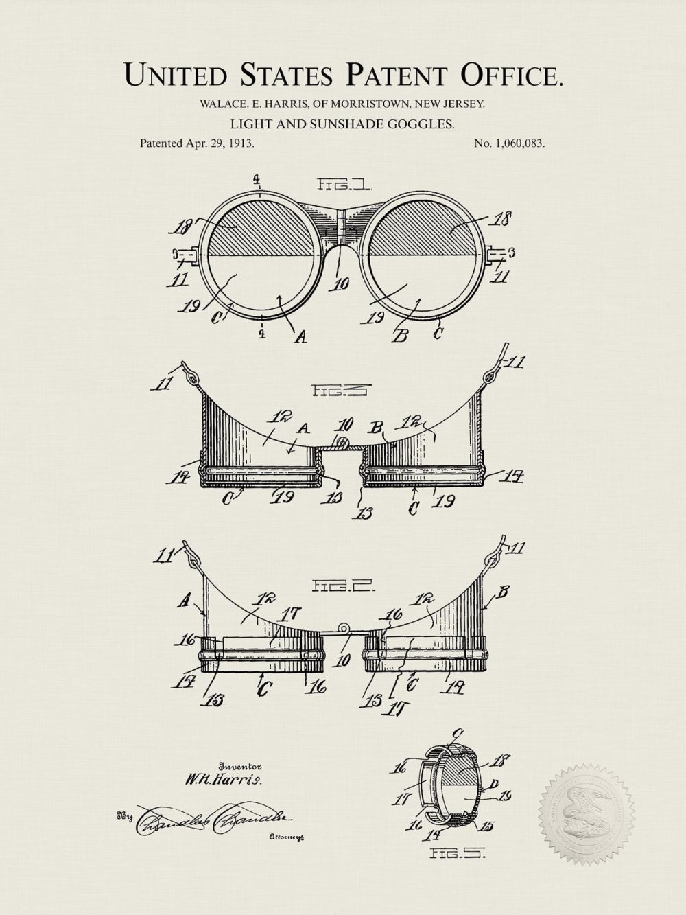 Carnival / Steampunk / Occult | Sunglass Design | 1913 Patent Carnival / Steampunk / Occult Antique