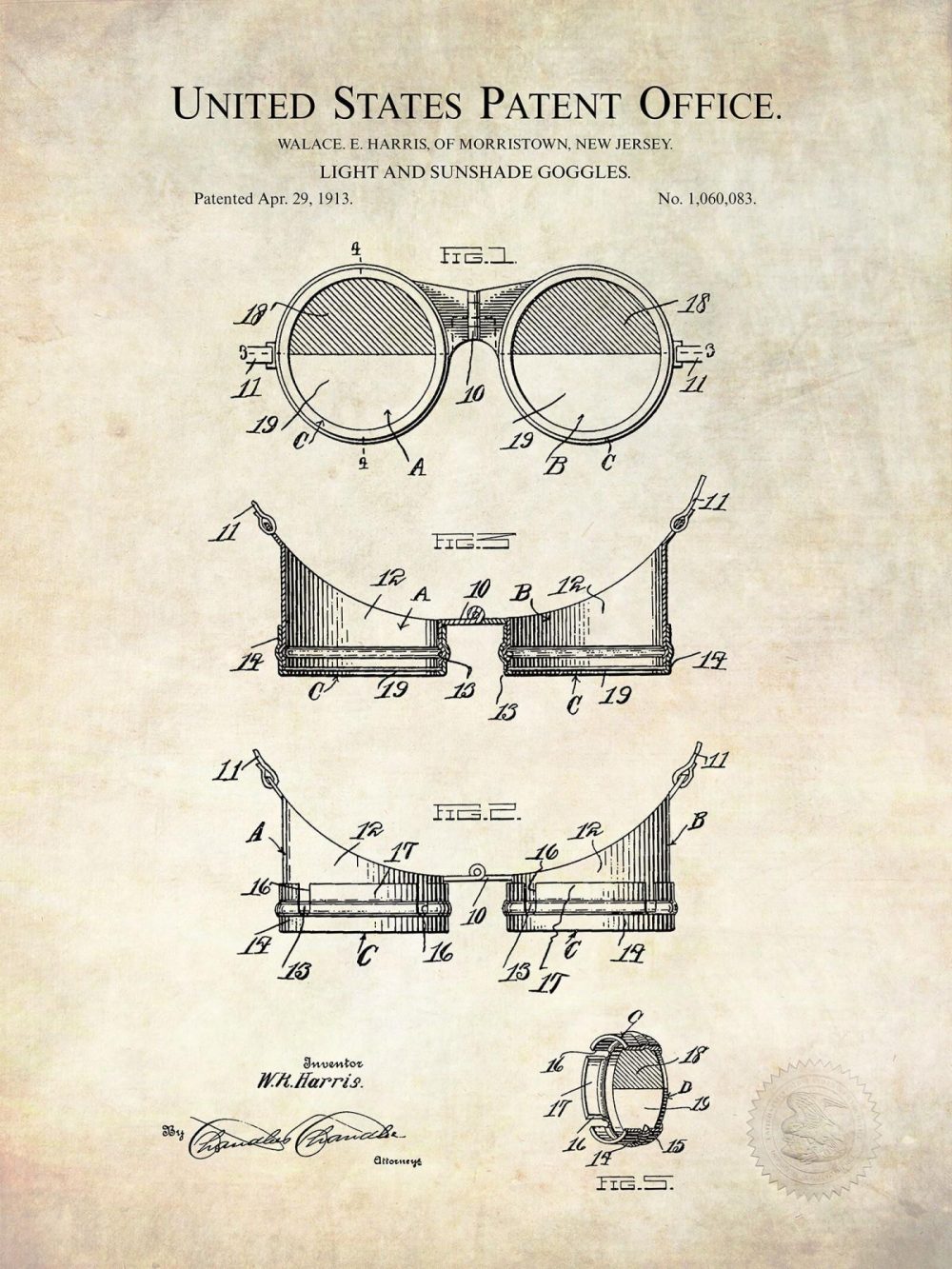 Carnival / Steampunk / Occult | Sunglass Design | 1913 Patent Carnival / Steampunk / Occult Antique