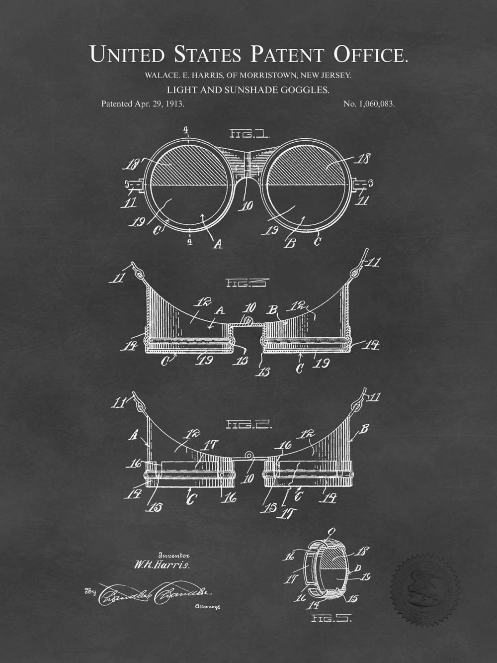 Carnival / Steampunk / Occult | Sunglass Design | 1913 Patent Carnival / Steampunk / Occult Antique