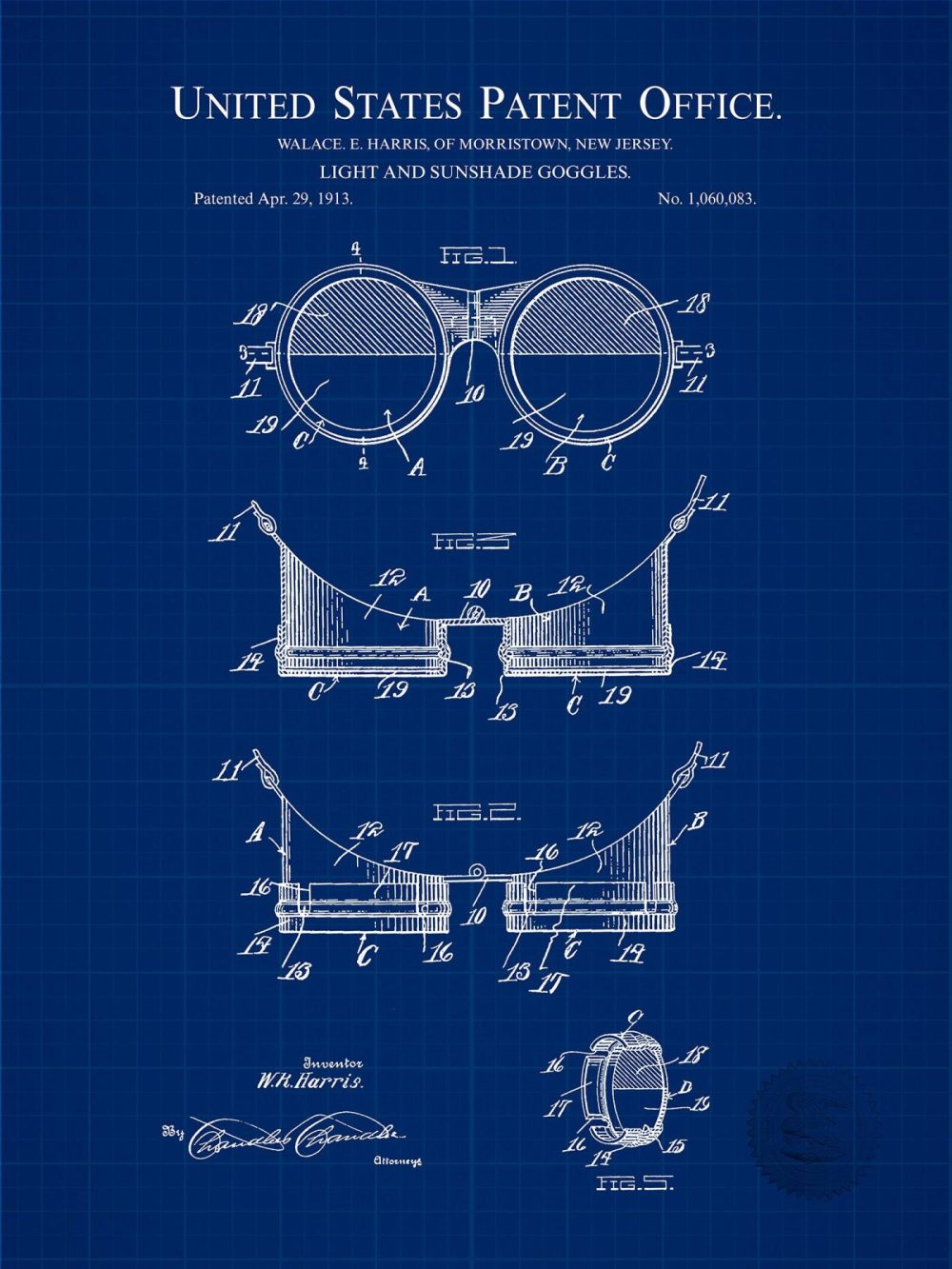 Carnival / Steampunk / Occult | Sunglass Design | 1913 Patent Carnival / Steampunk / Occult Antique