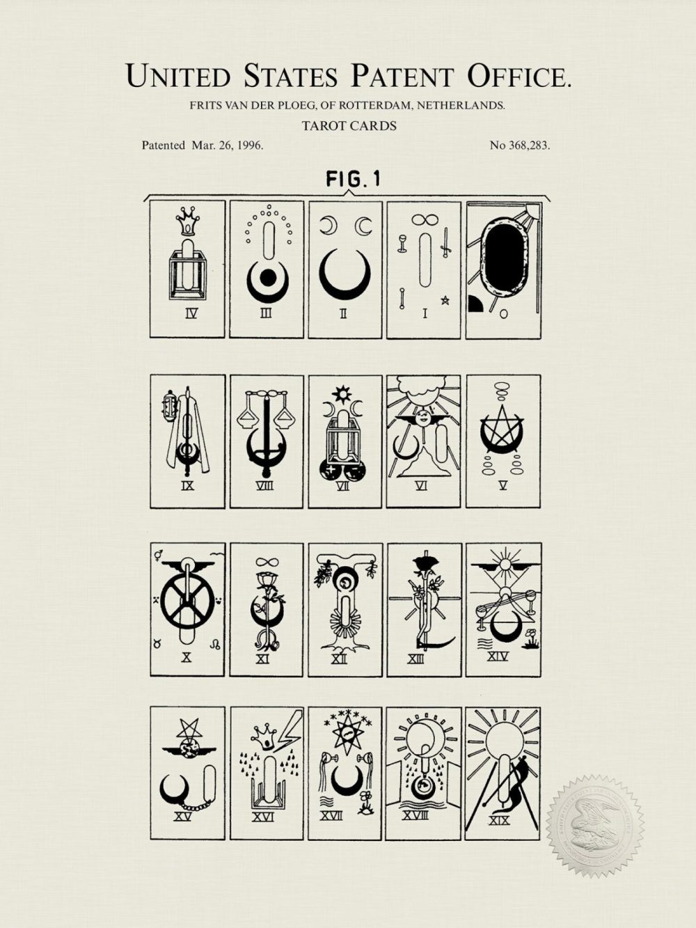 Carnival / Steampunk / Occult | Tarot Card Design | 1996 Patent Print Carnival / Steampunk / Occult Antique