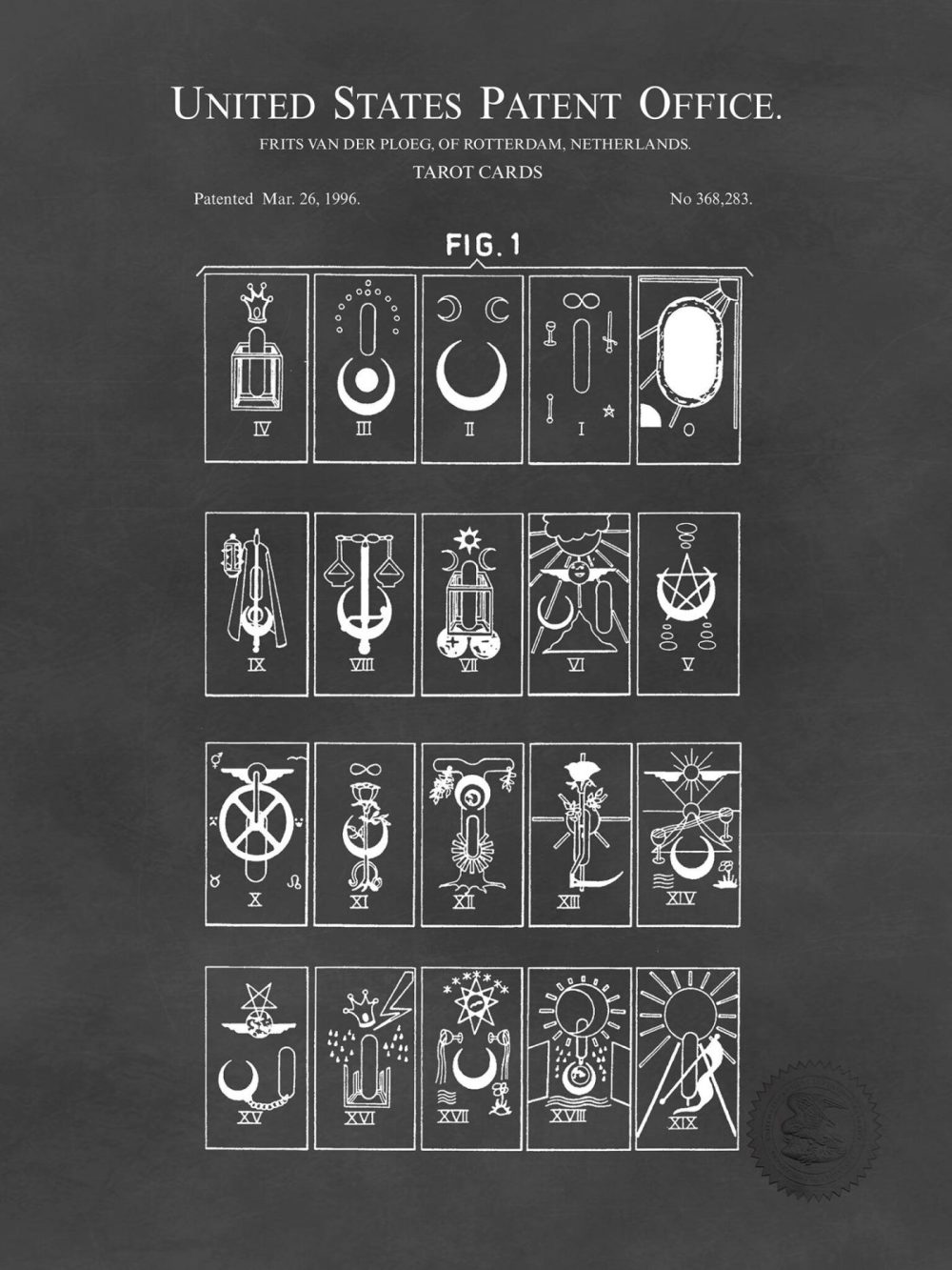 Carnival / Steampunk / Occult | Tarot Card Design | 1996 Patent Print Carnival / Steampunk / Occult Antique